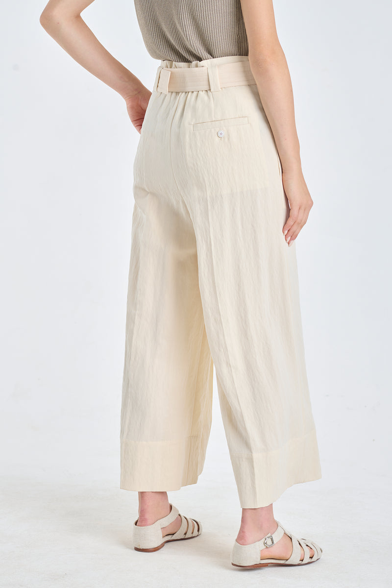 Light beige washed lyocell culotte pants