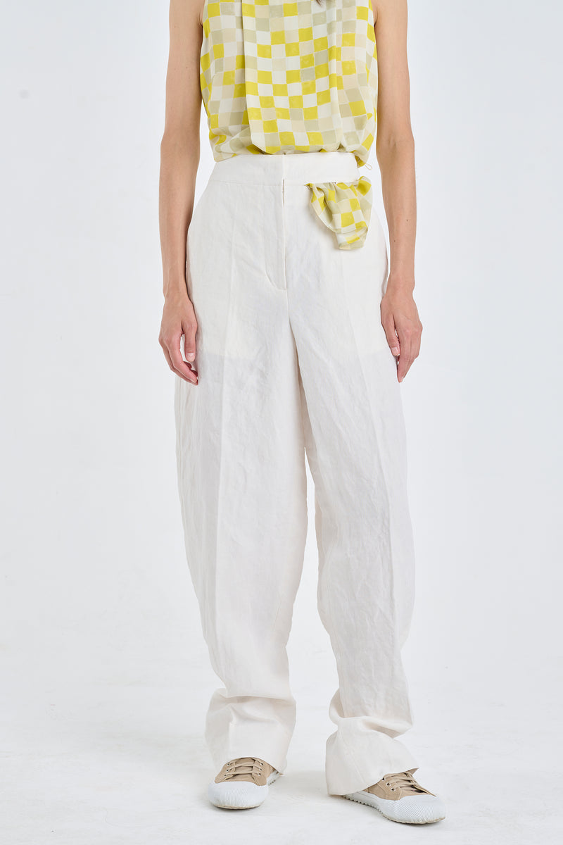 White sand linen twill relaxed pants