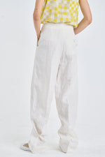 White sand linen twill relaxed pants