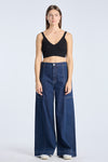 Indigo blue washed denim wide pants