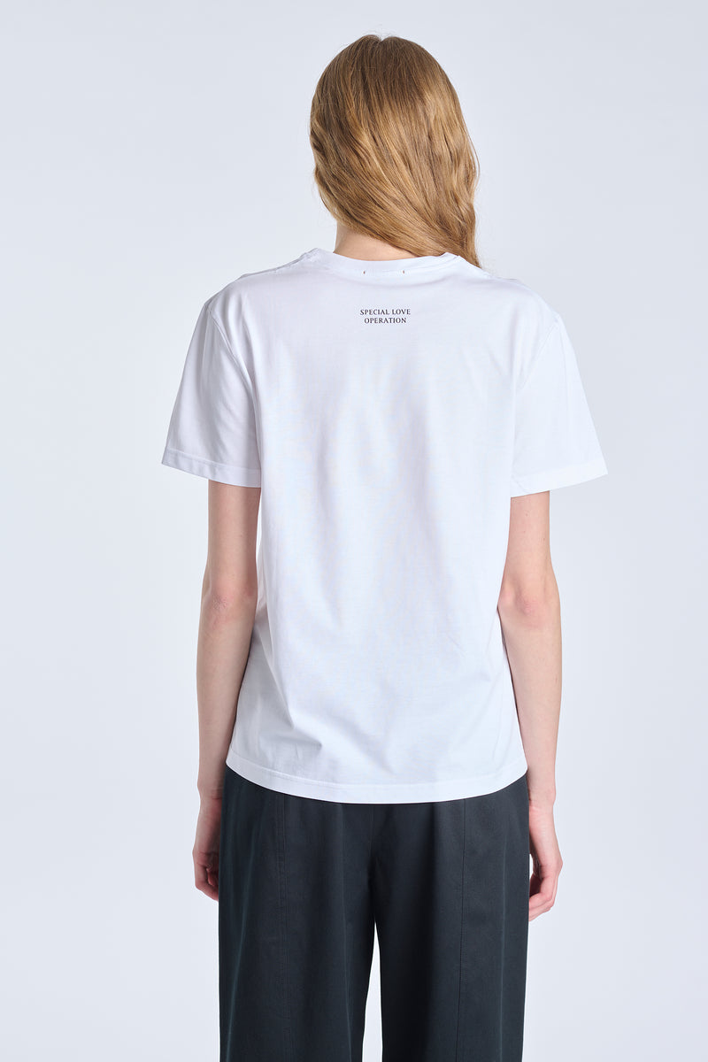 White cotton ''SPECIAL LOVE OPERATION'' jersey t-shirt