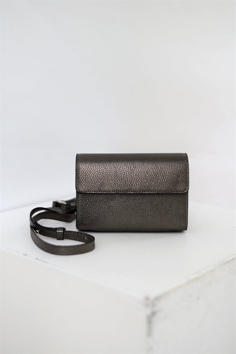 Dark bronze leather multi-strap bag