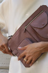 Brown rose leather belt bag