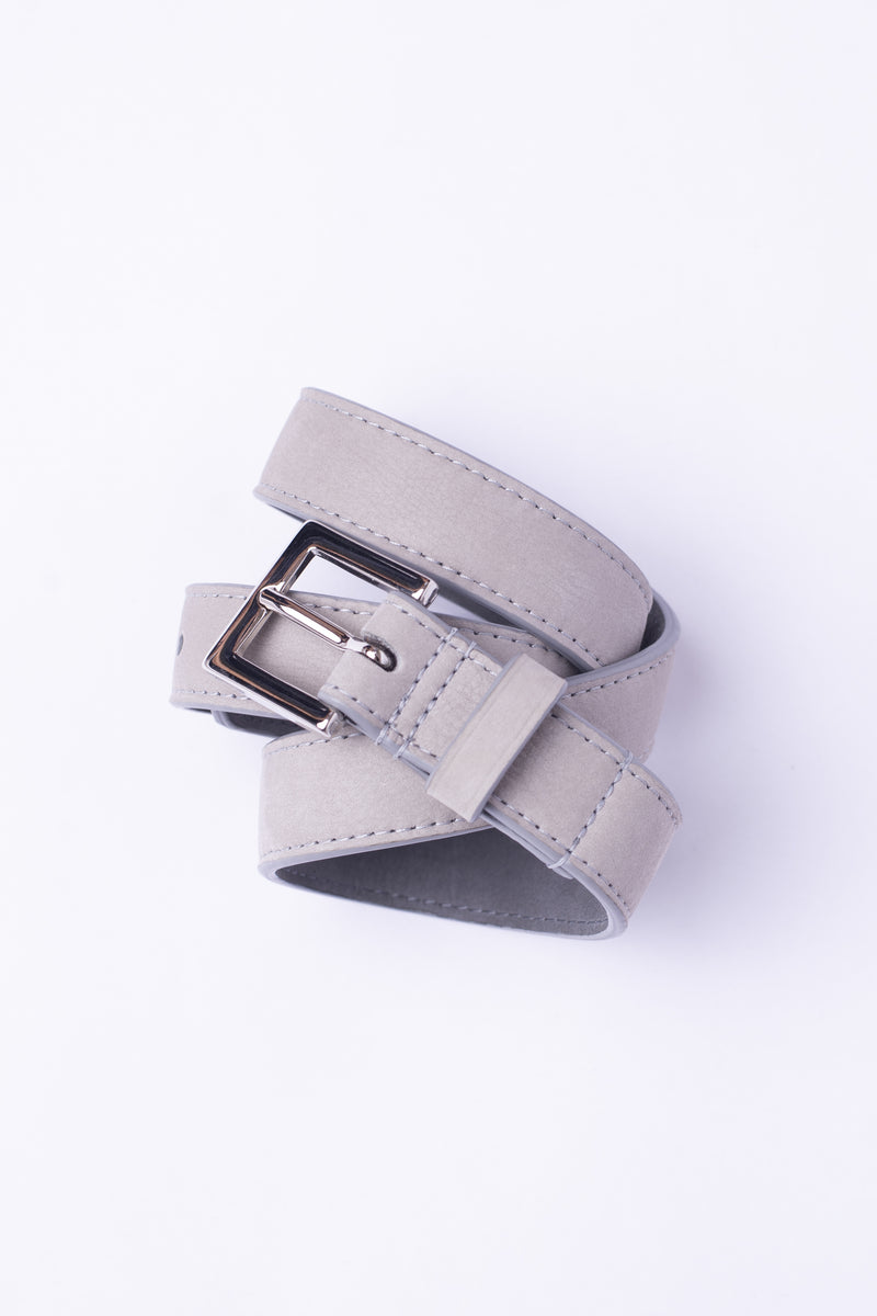 Stone grey leather thin belt